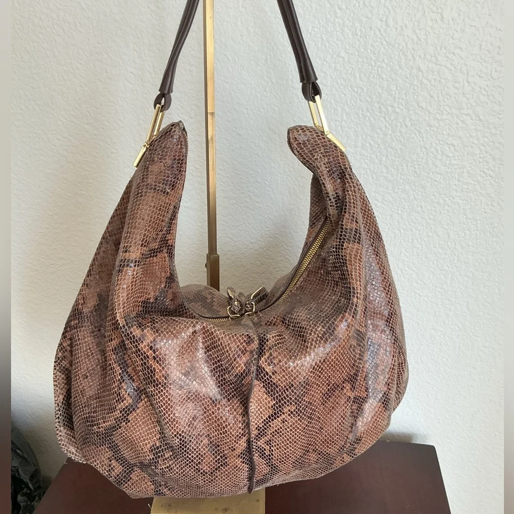 G.I.L.I. Brown Python Leather MILANO Hobo Shoulder Bag